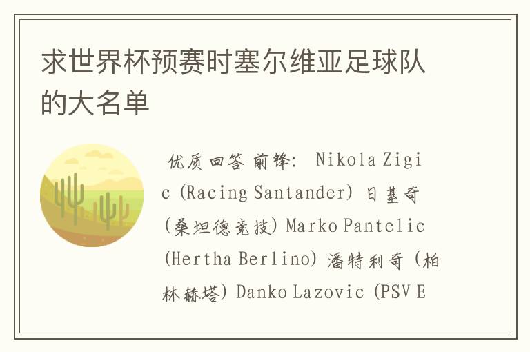 求世界杯预赛时塞尔维亚足球队的大名单