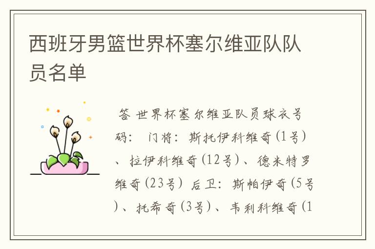 西班牙男篮世界杯塞尔维亚队队员名单