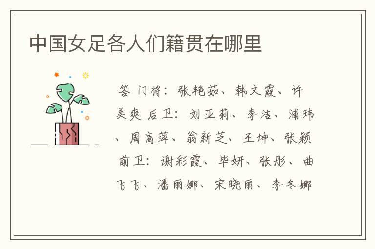 中国女足各人们籍贯在哪里