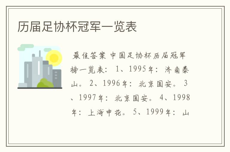 历届足协杯冠军一览表