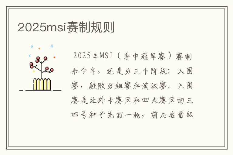 2025msi赛制规则