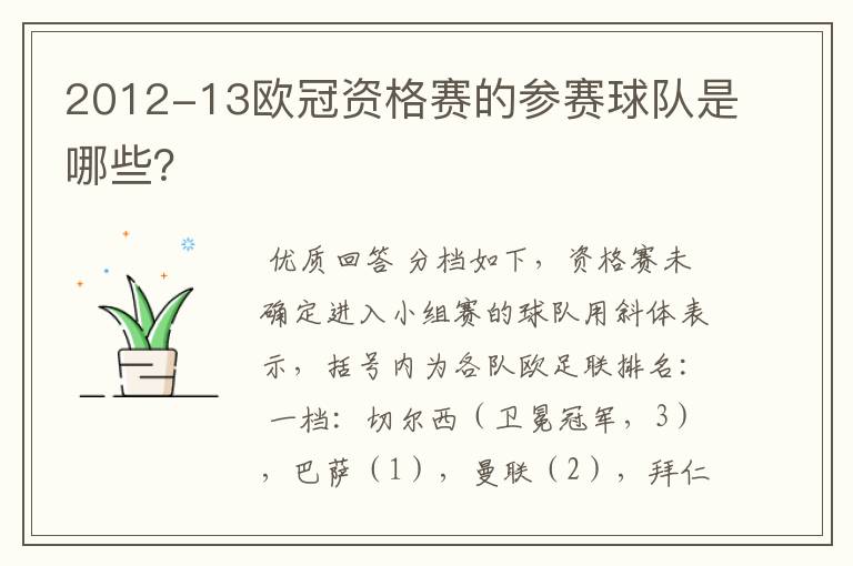 2012-13欧冠资格赛的参赛球队是哪些?