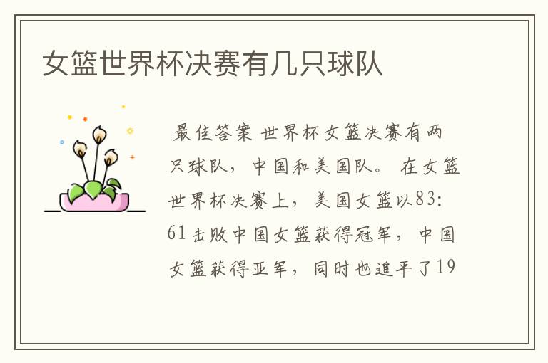 女篮世界杯决赛有几只球队