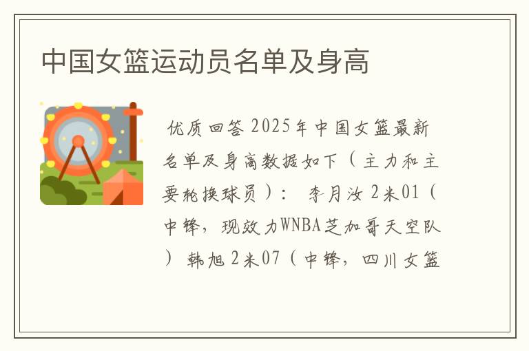 中国女篮运动员名单及身高