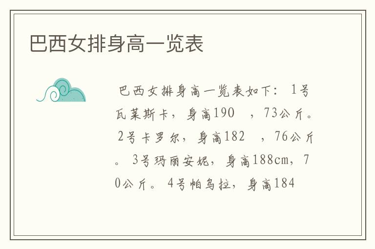 巴西女排身高一览表