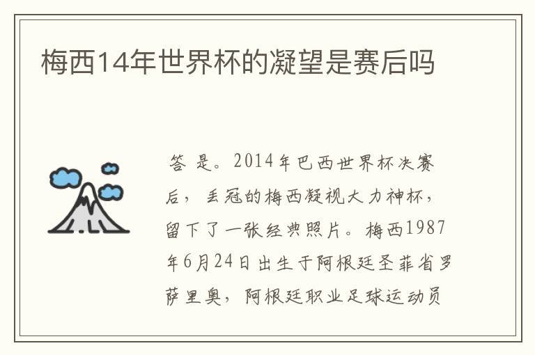 梅西14年世界杯的凝望是赛后吗