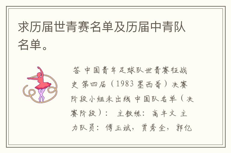 求历届世青赛名单及历届中青队名单。