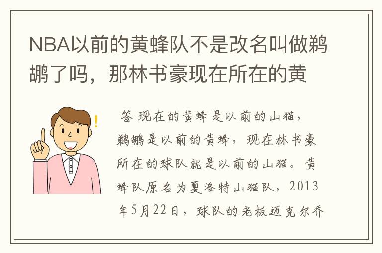 NBA以前的黄蜂队不是改名叫做鹈鹕了吗,那林书豪现在所在的黄蜂队又是怎么回事?这两个队到底是什么关