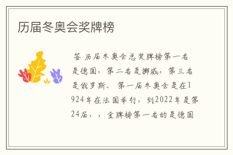 历届冬奥会奖牌榜