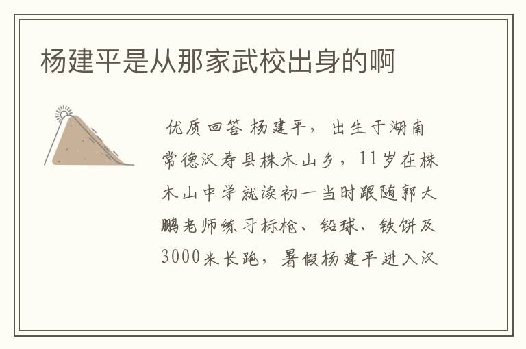 杨建平是从那家武校出身的啊