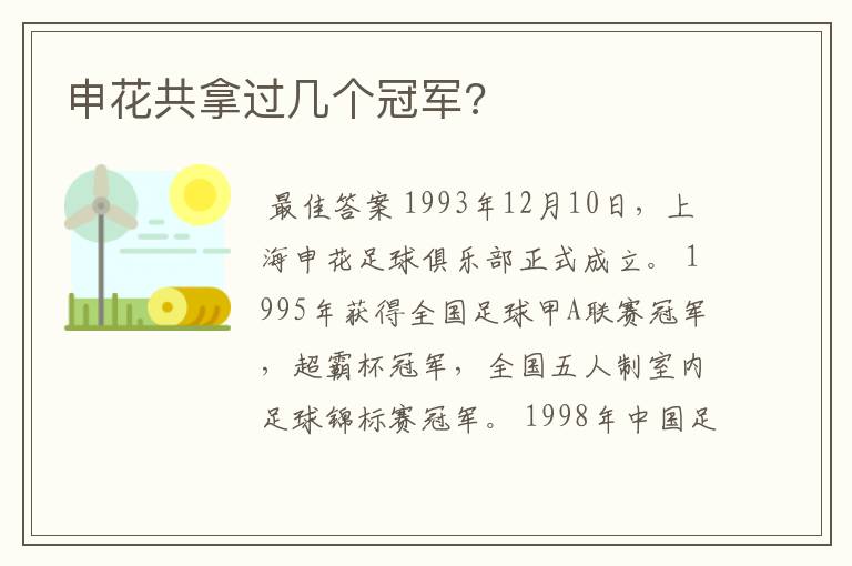 申花共拿过几个冠军?