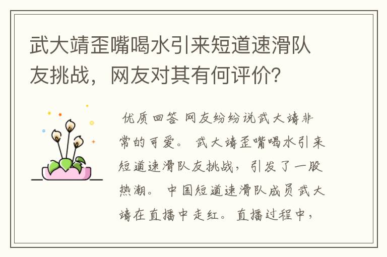 武大靖歪嘴喝水引来短道速滑队友挑战,网友对其有何评价?