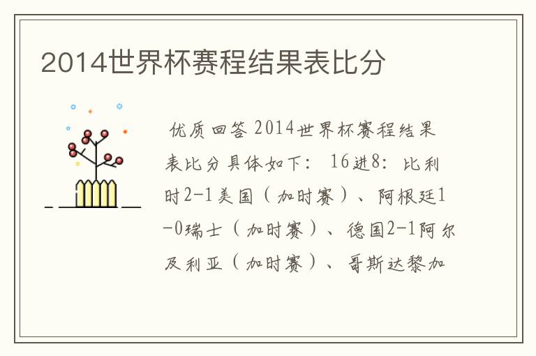 2014世界杯赛程结果表比分