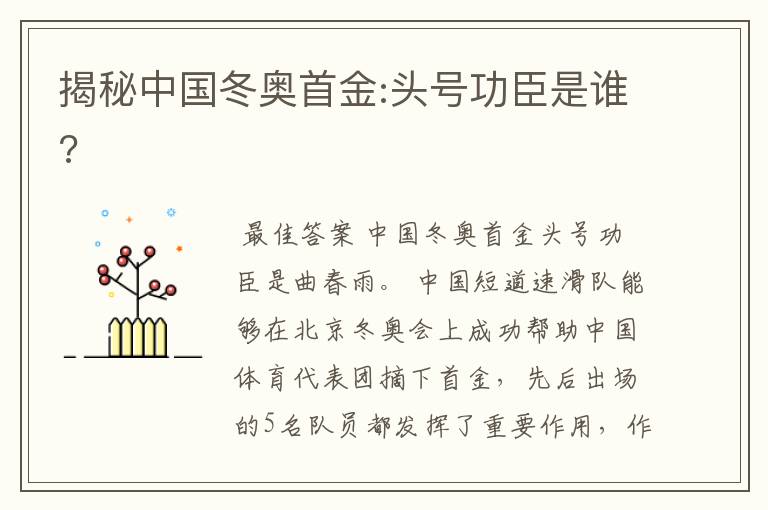 揭秘中国冬奥首金:头号功臣是谁?