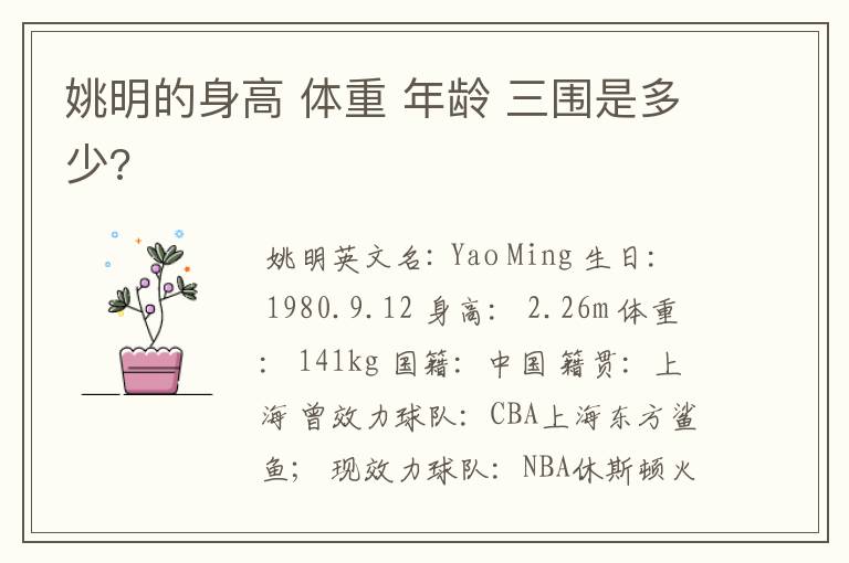 姚明的身高 体重 年龄 三围是多少?