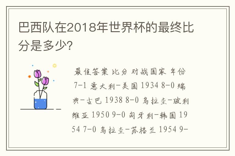 巴西队在2018年世界杯的最终比分是多少？