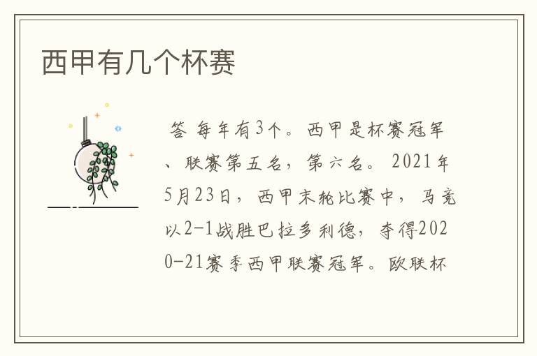 西甲有几个杯赛