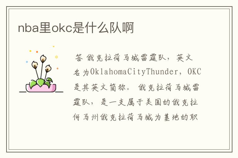 nba里okc是什么队啊