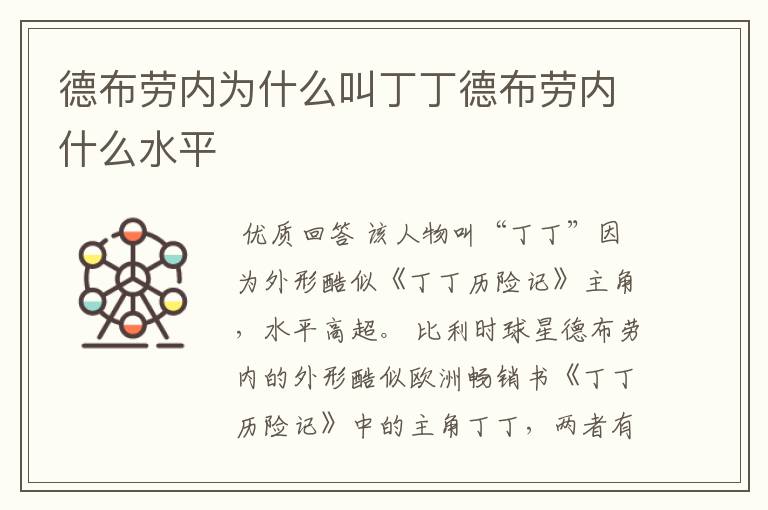 德布劳内为什么叫丁丁德布劳内什么水平