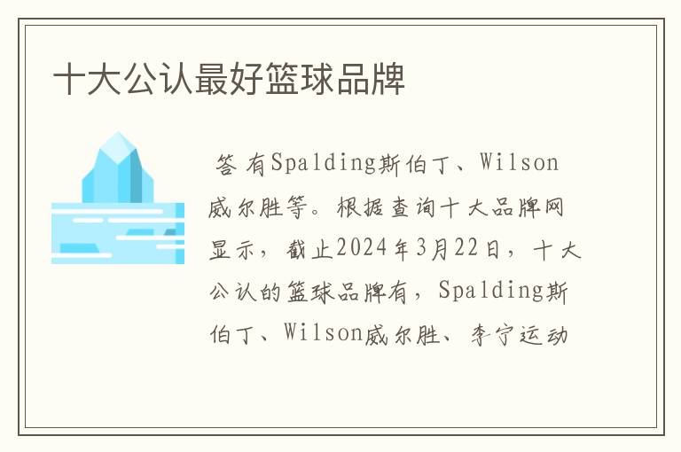 十大公认最好篮球品牌