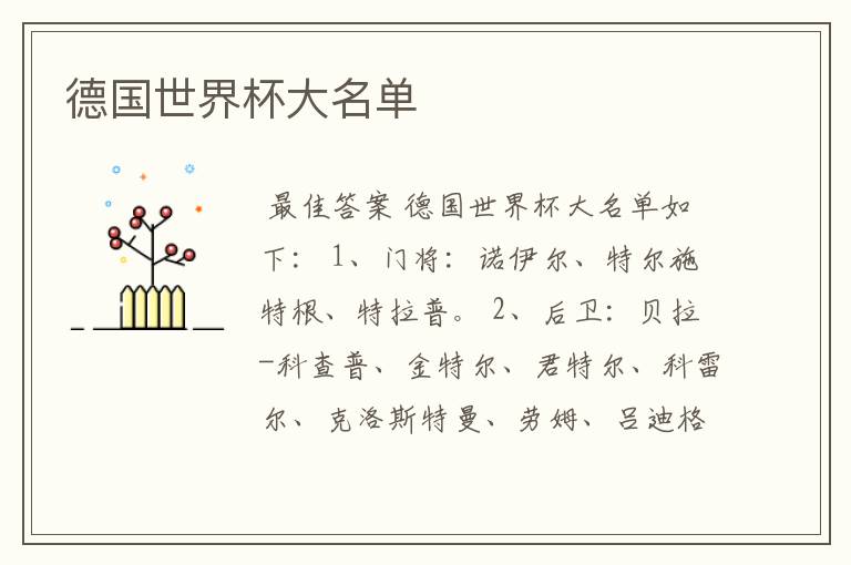 德国世界杯大名单
