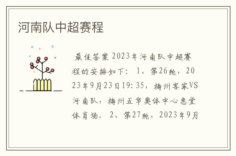 河南队中超赛程