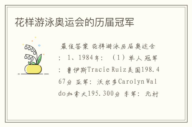 花样游泳奥运会的历届冠军