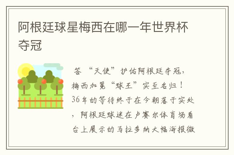 阿根廷球星梅西在哪一年世界杯夺冠