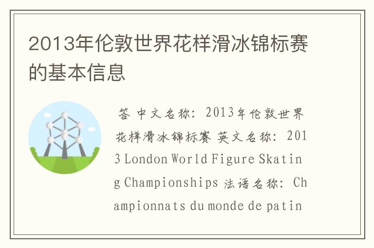 2013年伦敦世界花样滑冰锦标赛的基本信息