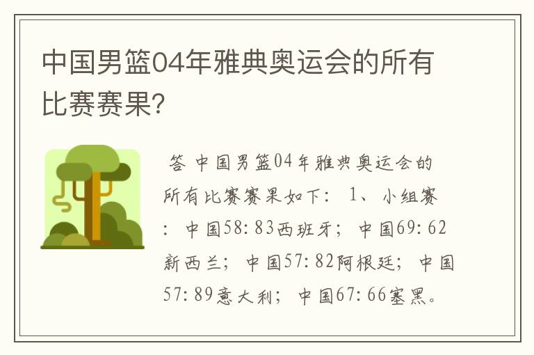 中国男篮04年雅典奥运会的所有比赛赛果？