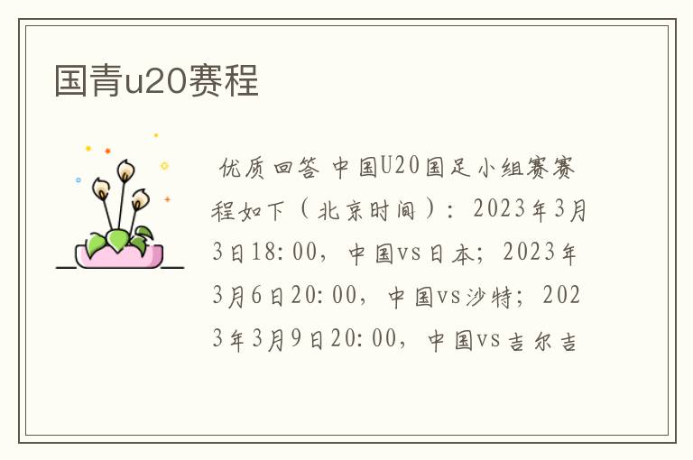 国青u20赛程