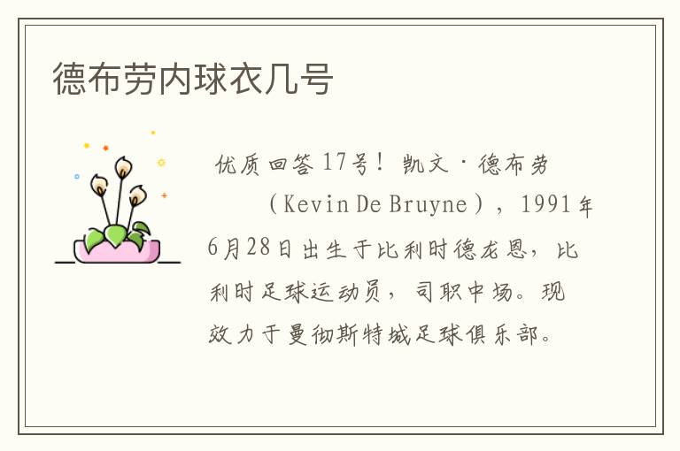 德布劳内球衣几号