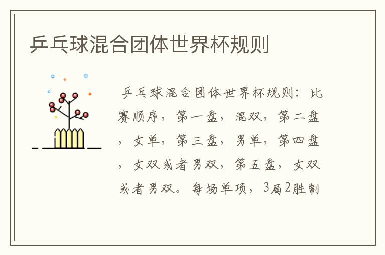乒乓球混合团体世界杯规则