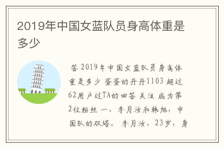 2019年中国女蓝队员身高体重是多少