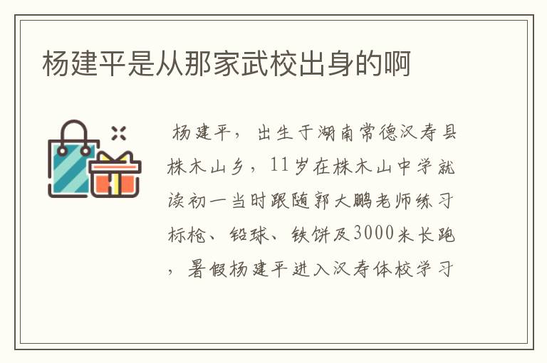 杨建平是从那家武校出身的啊