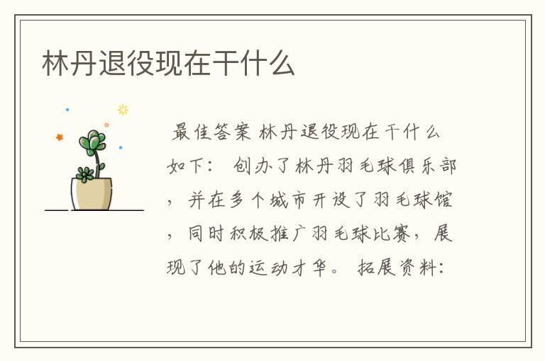 林丹退役现在干什么