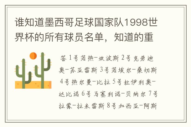 谁知道墨西哥足球国家队1998世界杯的所有球员名单,知道的重赏