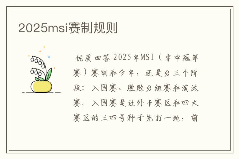 2025msi赛制规则