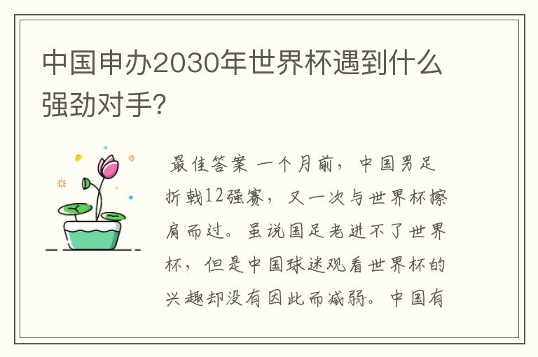 中国申办2030年世界杯遇到什么强劲对手？