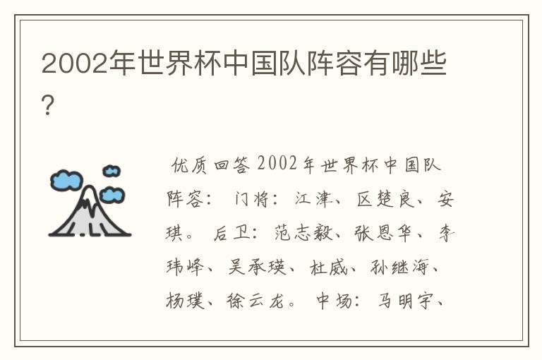 2002年世界杯中国队阵容有哪些？