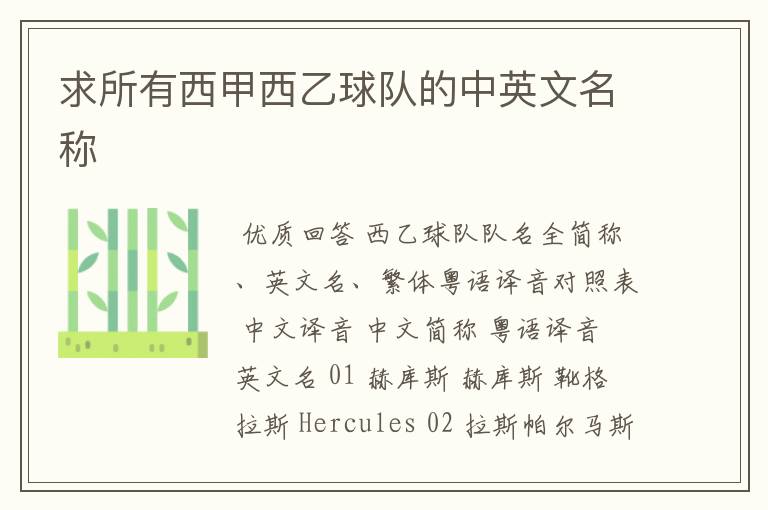 求所有西甲西乙球队的中英文名称