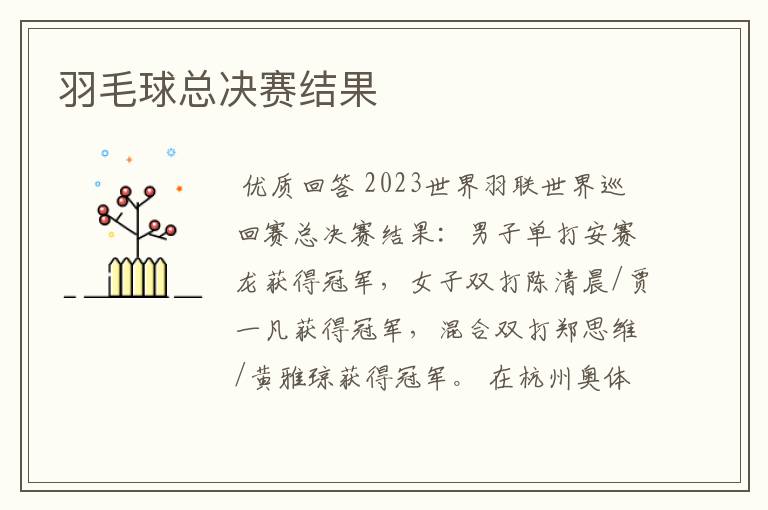 羽毛球总决赛结果