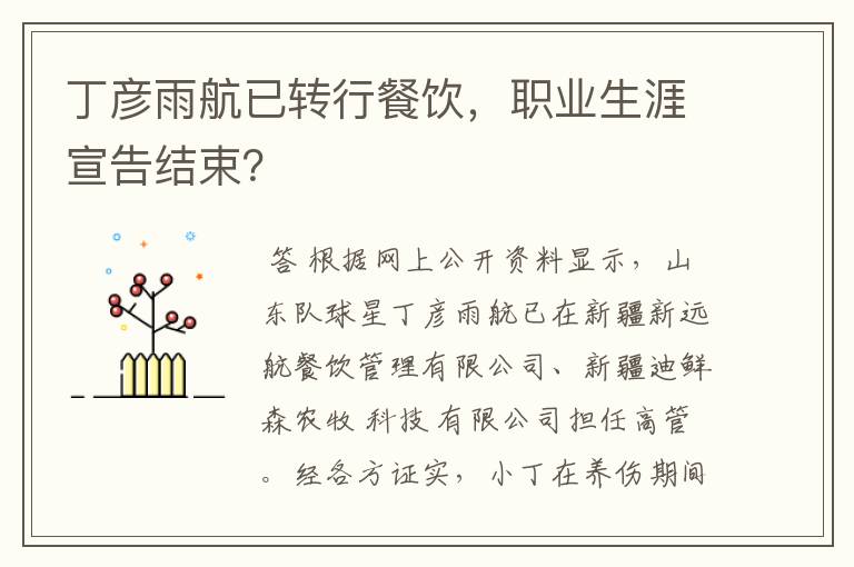 丁彦雨航已转行餐饮,职业生涯宣告结束?