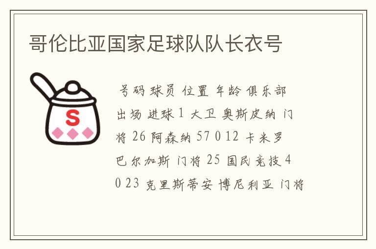 哥伦比亚国家足球队队长衣号