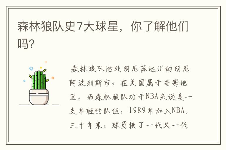 森林狼队史7大球星，你了解他们吗？