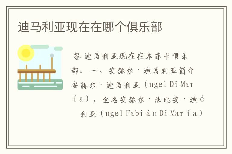 迪马利亚现在在哪个俱乐部
