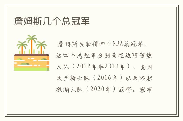 詹姆斯几个总冠军