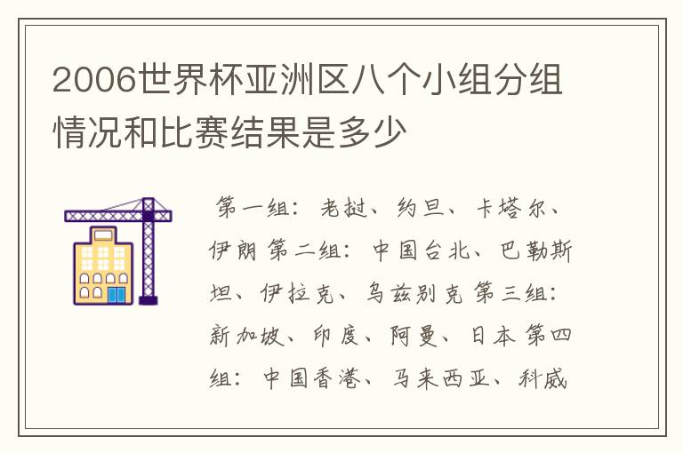 2006世界杯亚洲区八个小组分组情况和比赛结果是多少