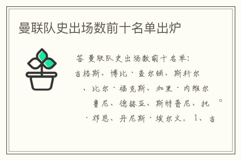 曼联队史出场数前十名单出炉