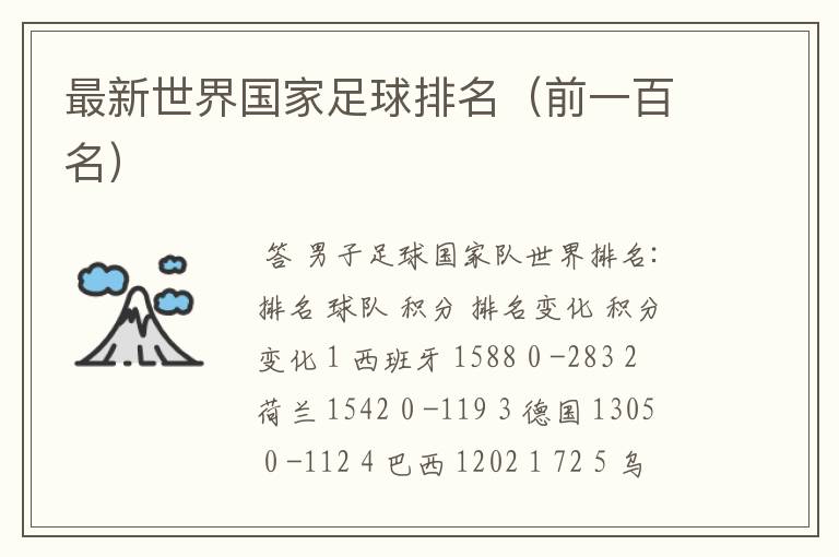 最新世界国家足球排名（前一百名）